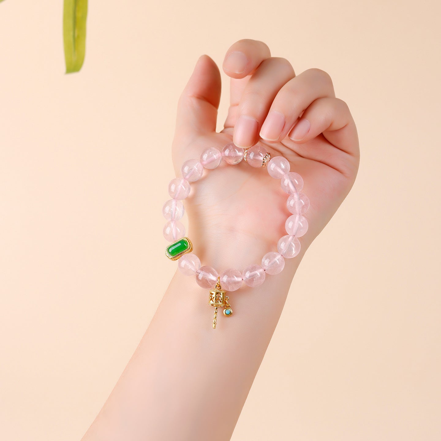 Natural Mozambique Pink Crystal Bracelet | Peach Blossom Love Charm for Women
