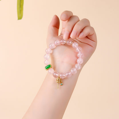 Natural Mozambique Pink Crystal Bracelet | Peach Blossom Love Charm for Women