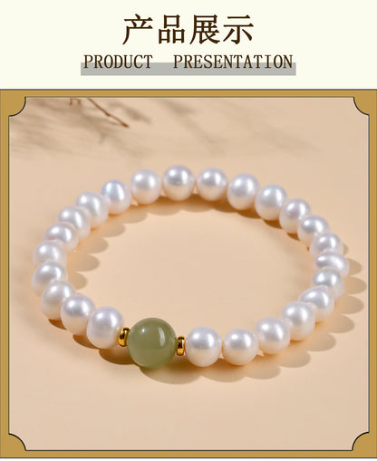 Natural Pearl & Hetian Jade Single Circle Bracelet | Elegant Light Luxury Women's Jewelry