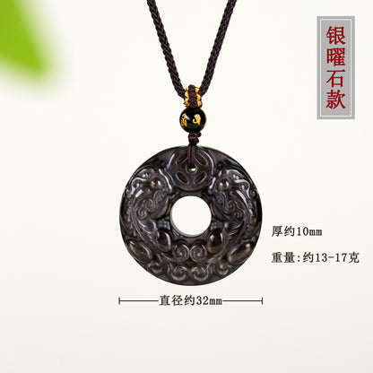 Natural Black Ice Obsidian Double Pixiu Pendant Necklace - Wealth & Protection Talisman