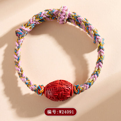 Imperial Red Cinnabar Fortune Drum Bead Tibetan Style Bracelet - Spiritual Protection and Luck