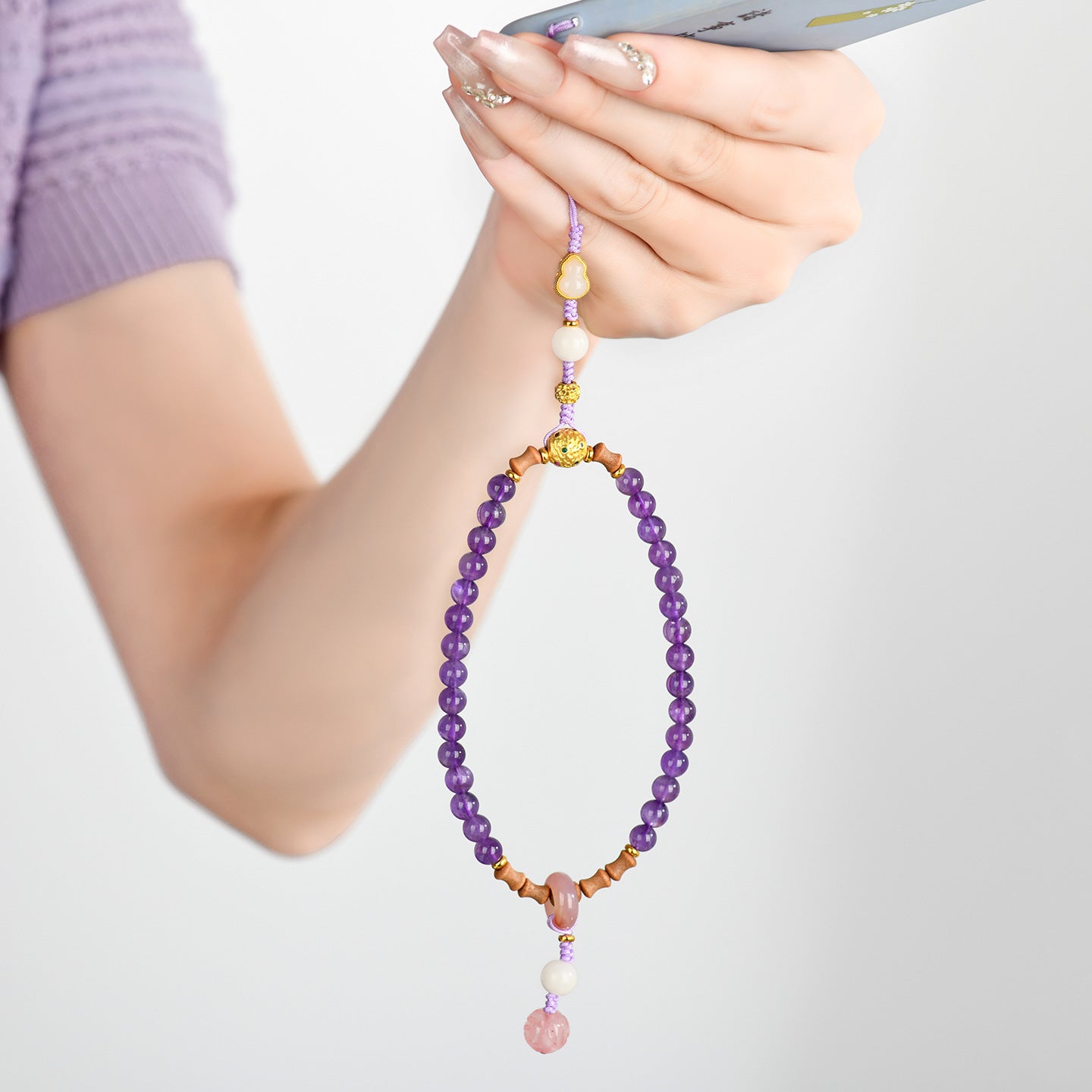 Natural Amethyst Crystal Phone Chain - Spiritual Protection & Romantic Elegance for Women