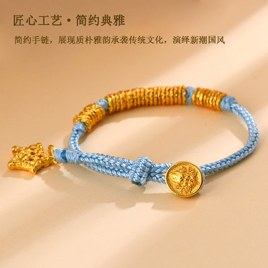 Golden Hammered Star Braided Bracelet | Ancient Craftsmanship Unisex Celestial Protection Jewelry