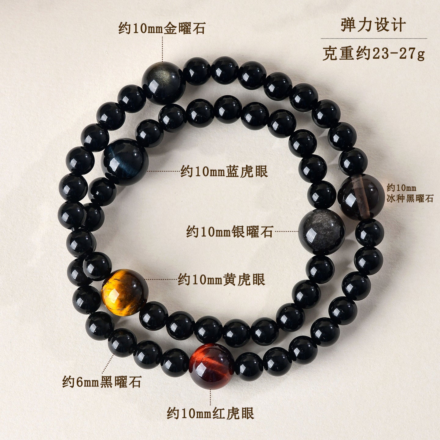Natural Obsidian Tiger Eye Double Circle Bracelet - Cosmic Protection Unisex Spiritual Charm