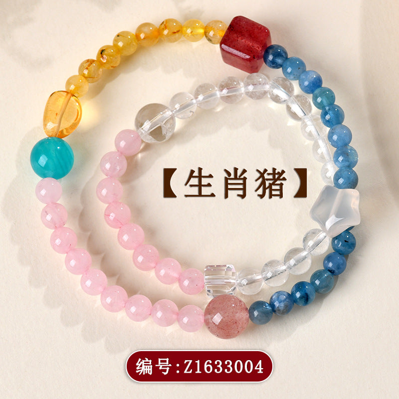 Natural Crystal Zodiac Double Circle Bracelet | Wealth Protection & Spiritual Energy Talisman