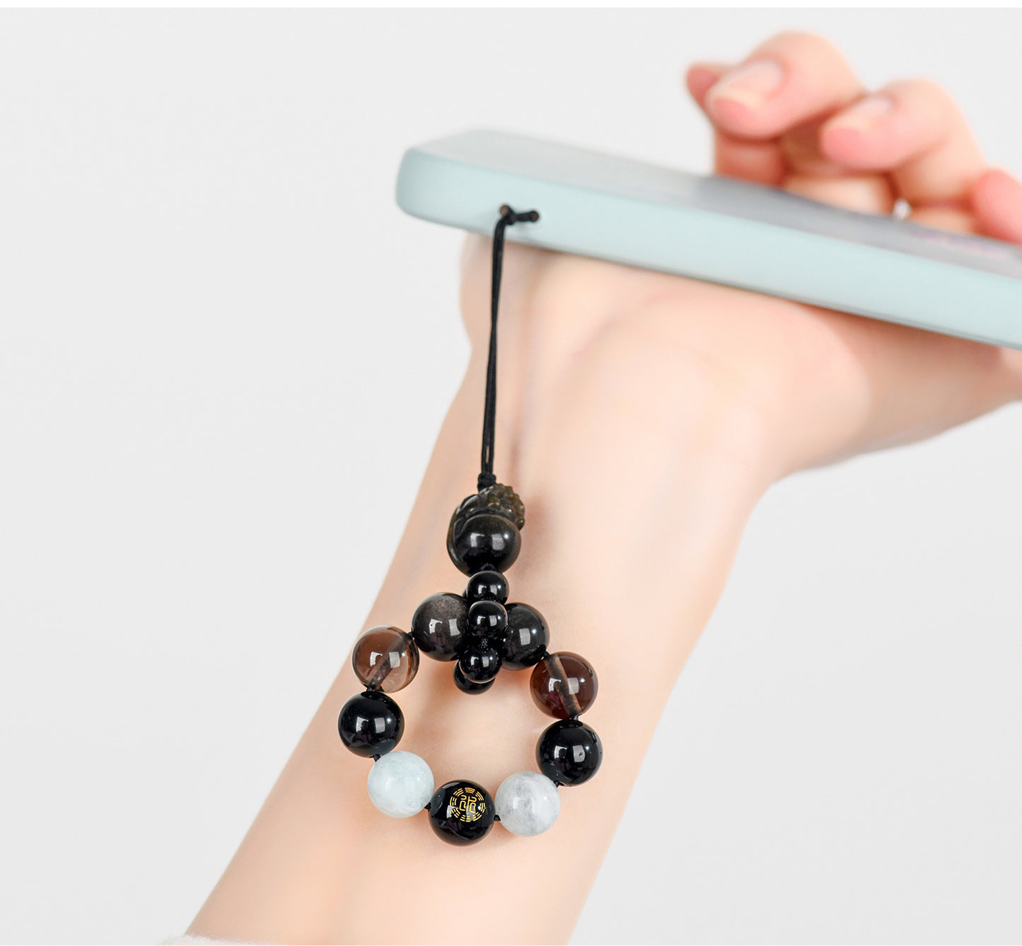 Natural Obsidian Five Elements Hydration Keychain - Balance Energy & Prosperity Pendant