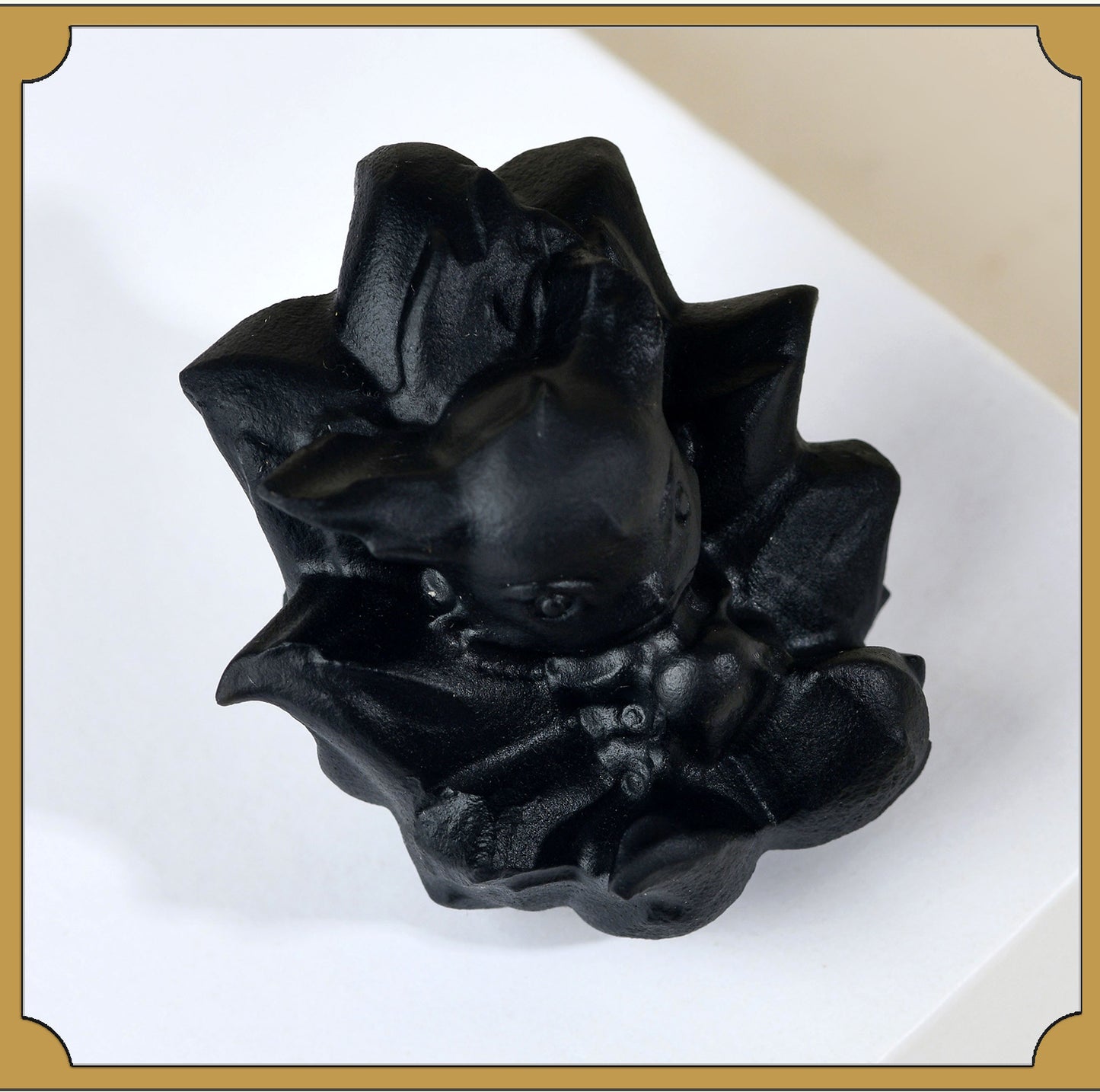 Natural Obsidian Carved Nine-Tailed Fox Ornament - Mystical Desk Decor for Wisdom & Protection