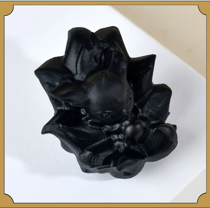 Natural Obsidian Carved Nine-Tailed Fox Ornament - Mystical Desk Decor for Wisdom & Protection