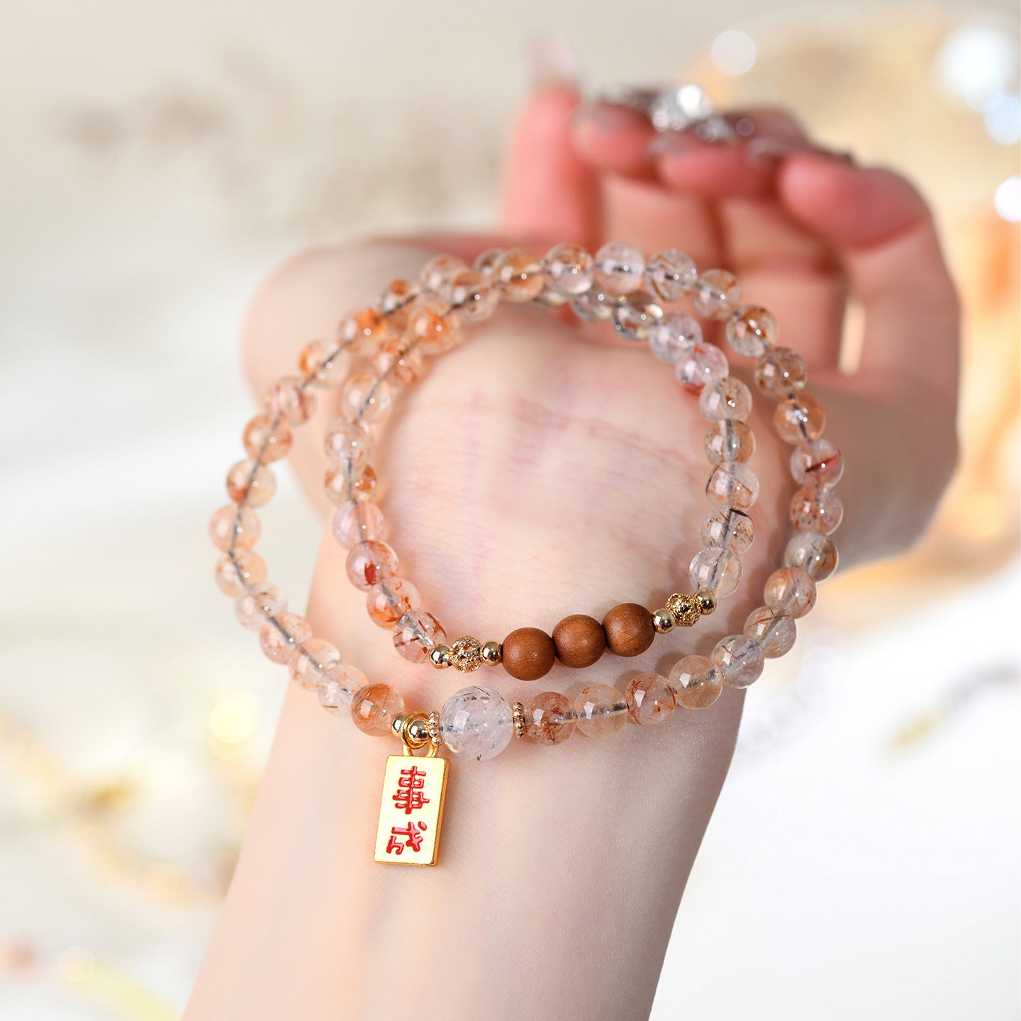 Natural Crystal Black Gold Super Seven Laoshan Sandalwood Double Circle Bracelet - Zen Buddhist Beads