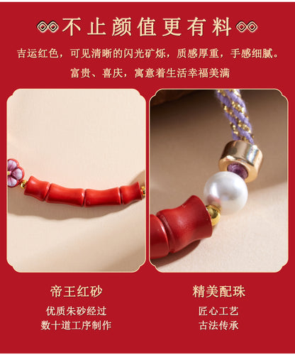 Imperial Red Cinnabar Bracelet | Natural Raw Mineral High Content Chinese Style Rope for Continuous Ascension