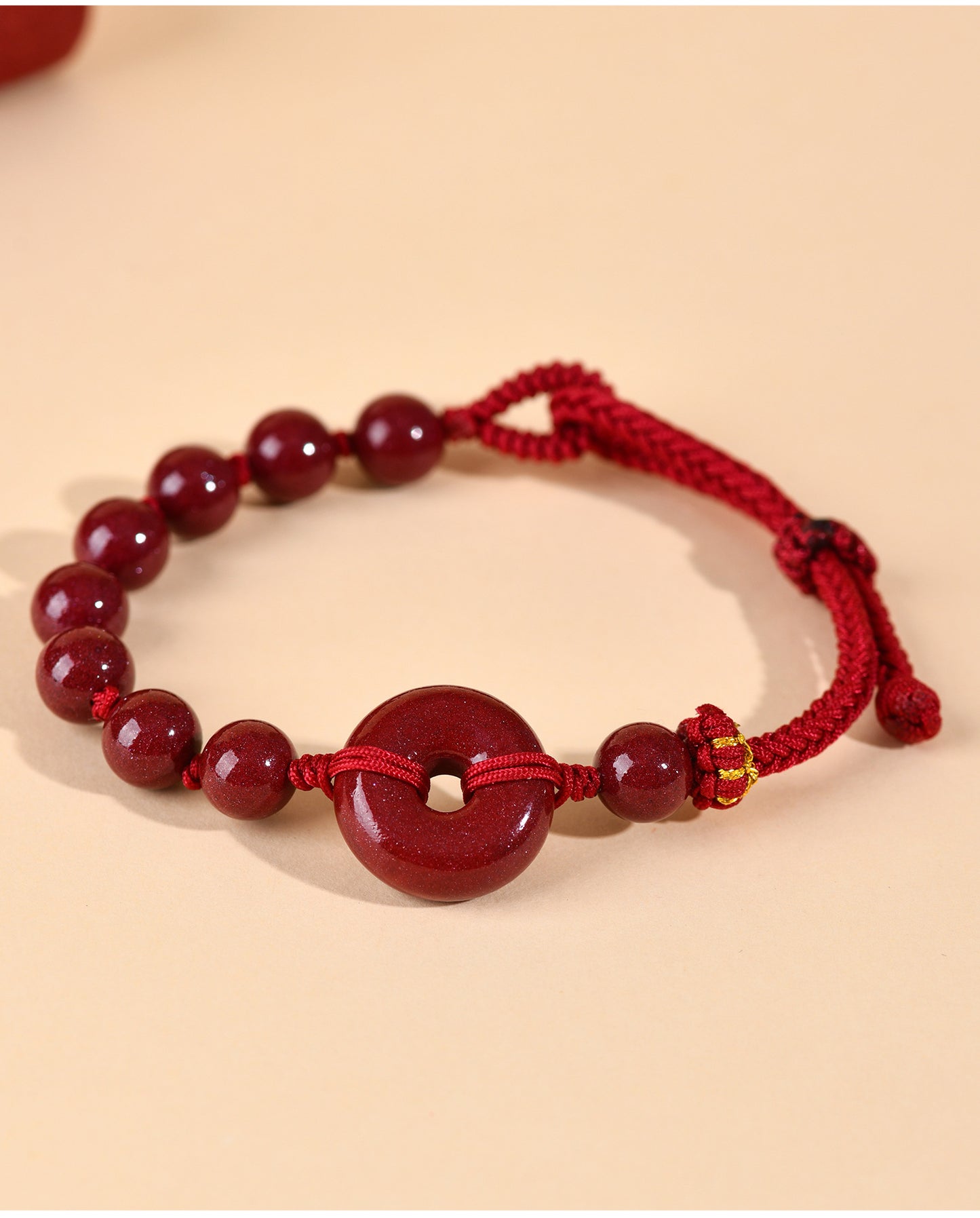 Natural Purple Gold Cinnabar Peace Buckle Bracelet - Hand-woven Zodiac Red Rope for Protection
