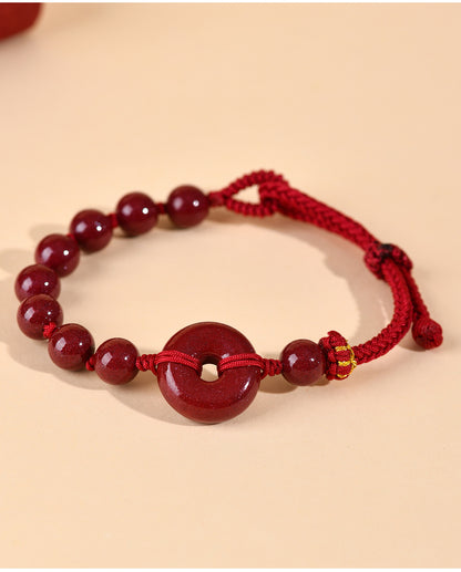 Natural Purple Gold Cinnabar Peace Buckle Bracelet - Hand-woven Zodiac Red Rope for Protection