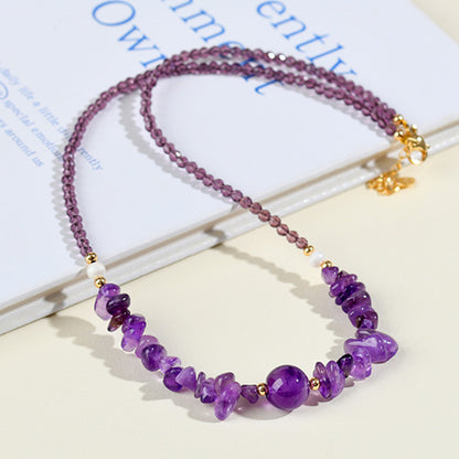 Natural Amethyst Rose Quartz Aquamarine Crushed Stone Collarbone Necklace - Romantic Women's Spiritual Jewelry
