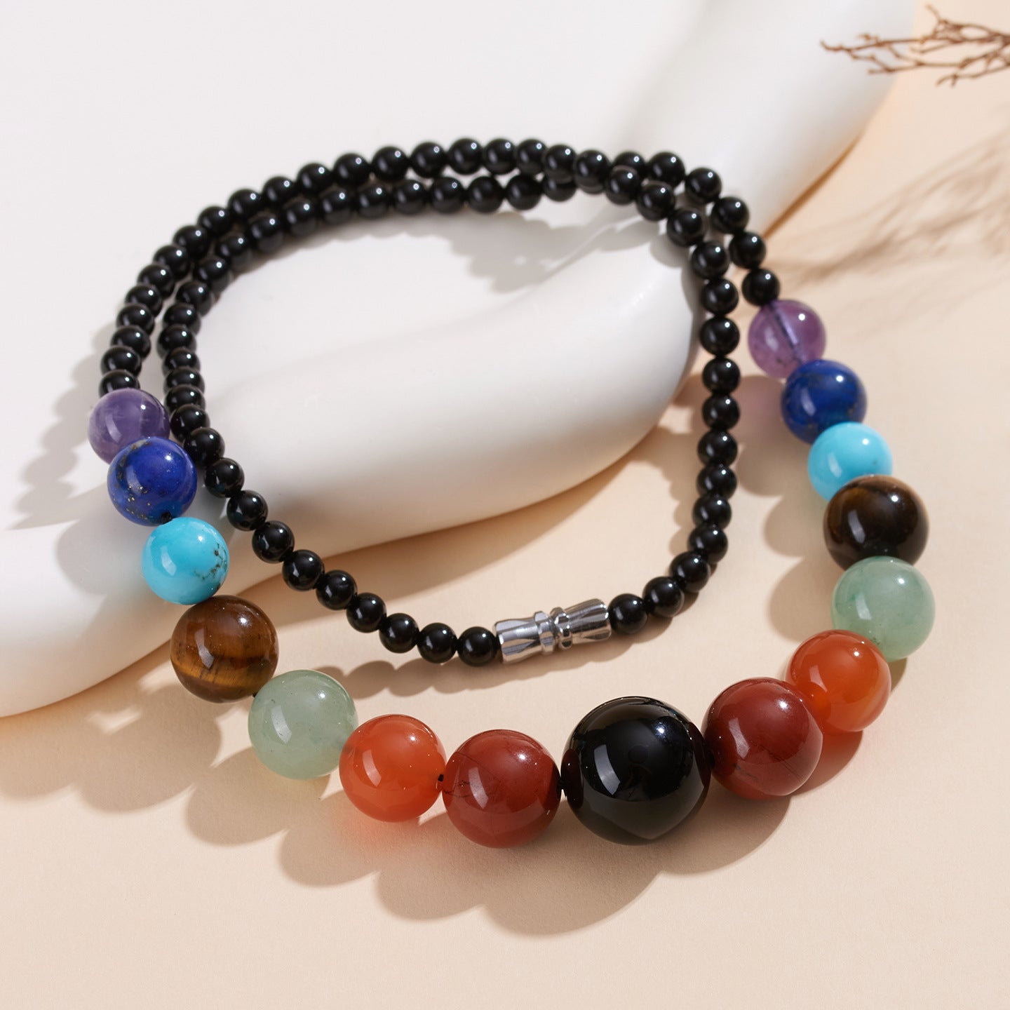 Natural Crystal Black Tourmaline Rainbow Bracelet | Colorful Life Stone Women's Spiritual Jewelry