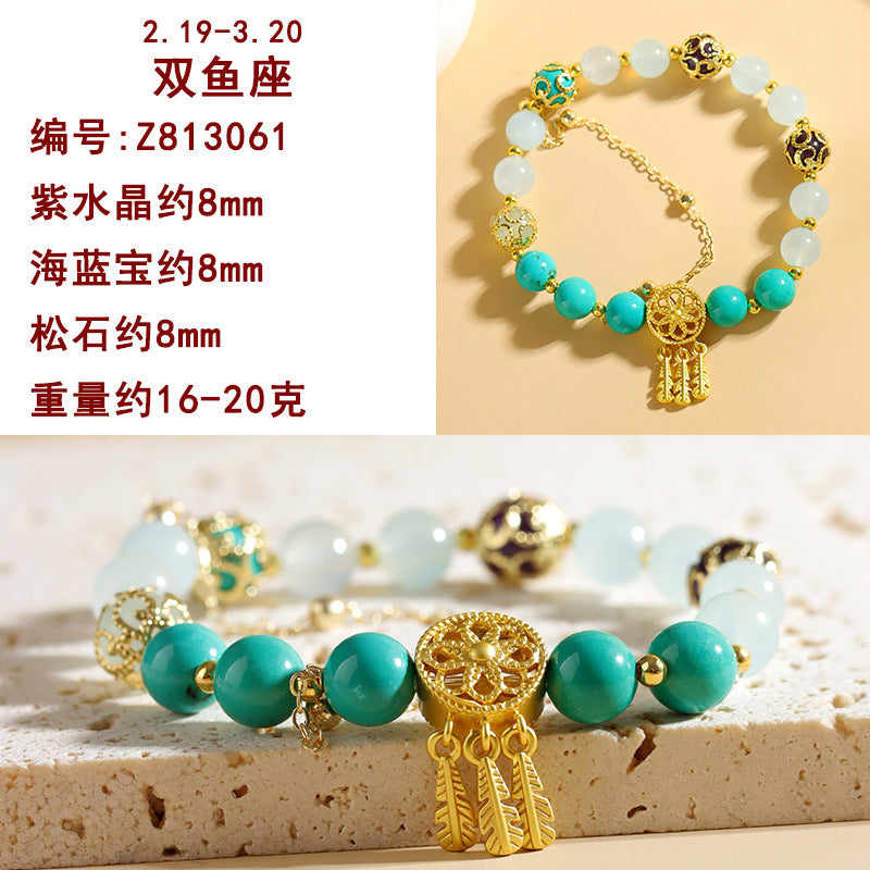 Natural Crystal Zodiac Bracelet - Mystical Astrological Jewelry for Women's Empowerment