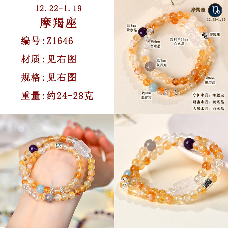 Natural Crystal Zodiac Bracelet | Multi-Gemstone Protection & Luck Charm for Women