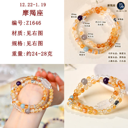 Natural Crystal Zodiac Bracelet | Multi-Gemstone Protection & Luck Charm for Women