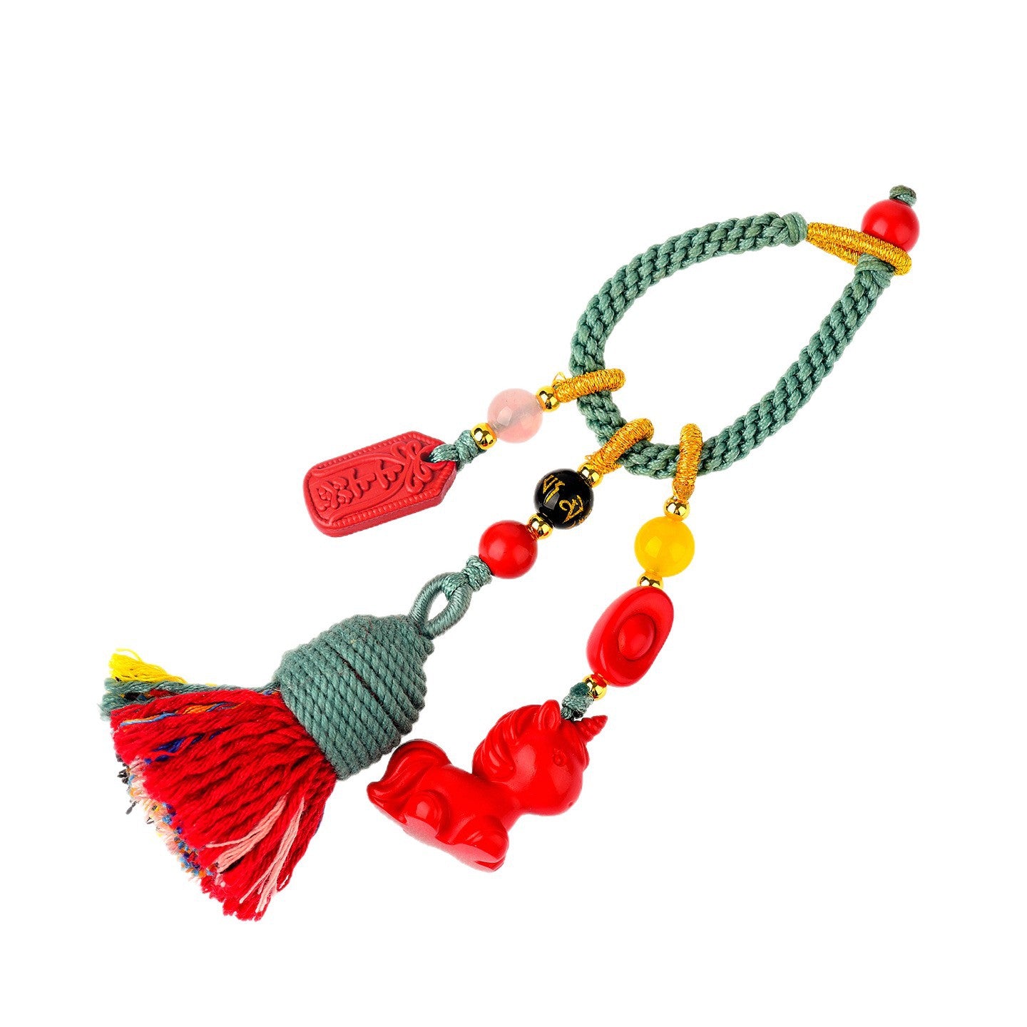 Imperial Red Cinnabar Zodiac Horse Keychain Pendant - Protection & Prosperity Talisman