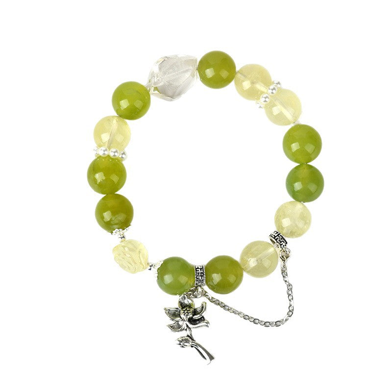 Natural Xiuyan Jade Lemon Citrine Bracelet - Large Bead Spiritual Energy for Women