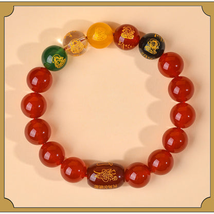 Five-Way God of Wealth Red Agate Tai Sui Bracelet - Wealth Attraction & Zodiac Protection