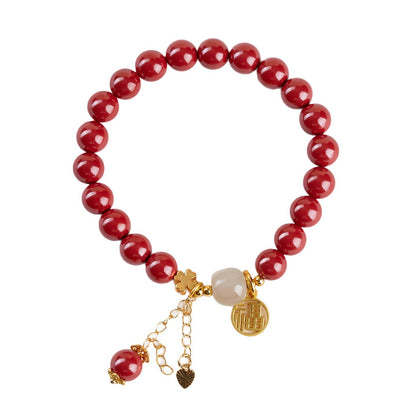 Imperial Red Cinnabar Hetian Jade Tassel Bracelet | Wealth & Protection Talisman