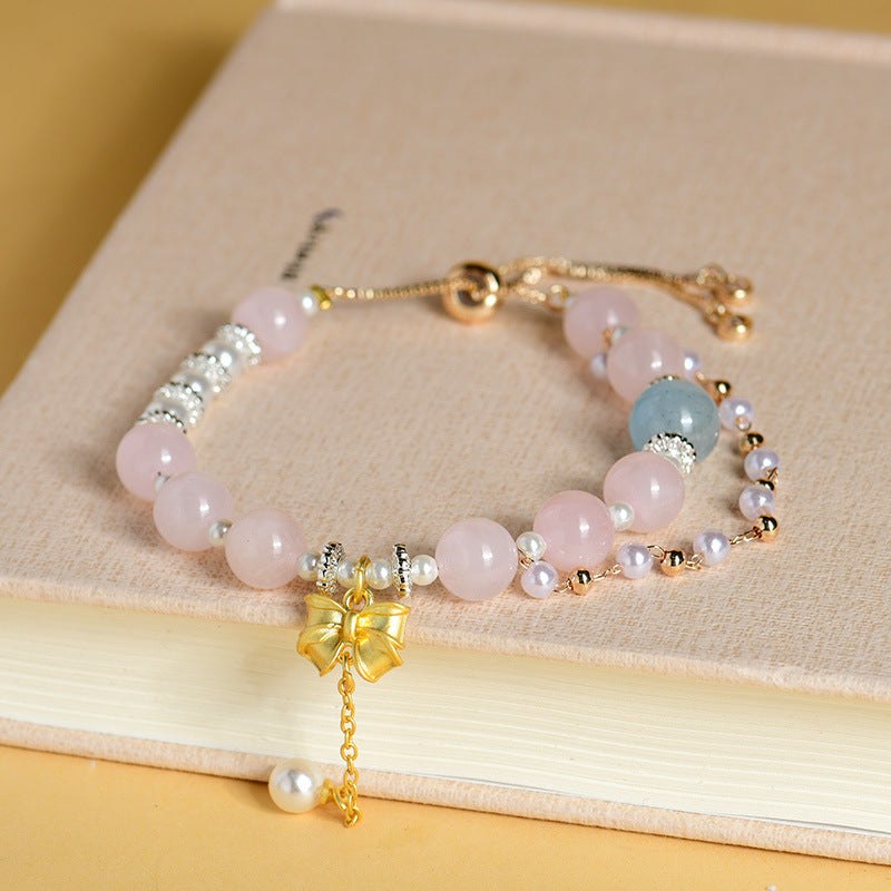 Virgo Crystal Bracelet with Natural Aquamarine and Rose Quartz - Spiritual Harmony Accessory