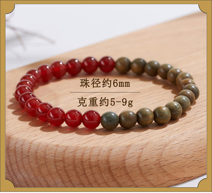 Natural Green Sandalwood Red Agate Bracelet | Spiritual Protection & Wealth Luck Charm
