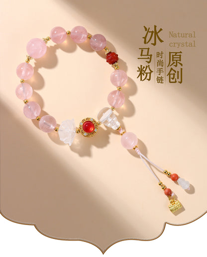 Beijing Palace Style Natural Pink Crystal Bracelet | Love Harmony Spiritual Amulet for Women