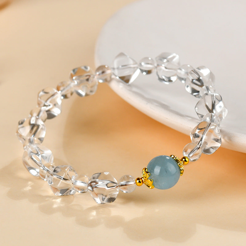 Natural White Crystal Aquamarine Irregular Bracelet | Spiritual Purification & Elegant Fashion