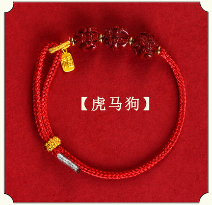 Natural Purple Gold Sand Zodiac Three-in-One Handwoven Bracelet - Spiritual Guardian & Fortune Enhancer