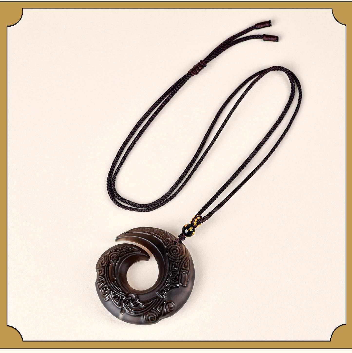 Natural Mexican Obsidian Lucky Pendant | Peace Buckle Necklace for Spiritual Protection