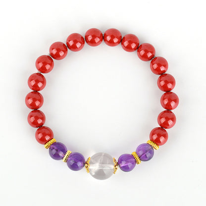Natural Cinnabar Amethyst Bracelet with Imperial Red Sand - Nine Purple Fire Zodiac Protection Charm