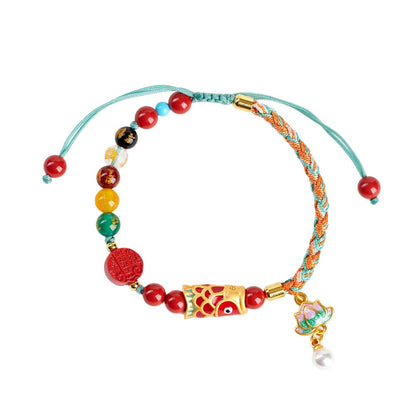 Imperial Red Cinnabar Five-Way God of Wealth Bracelet - Handmade Wealth Amulet