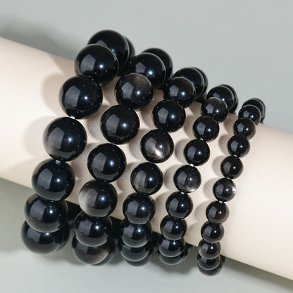 Natural Mexican Obsidian Round Bead Bracelet｜Spiritual Protection & Prosperity Unisex Jewelry