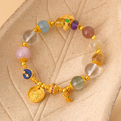 Golden Ancient Method Sand Gold Wealth God Crystal Multi-Treasure Bracelet | Feng Shui Prosperity Talisman