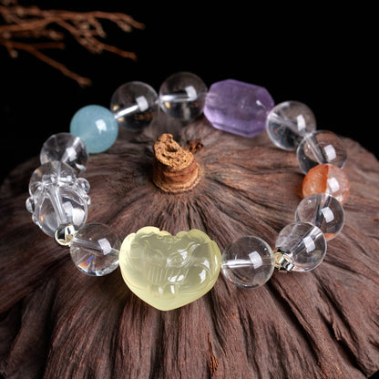 Natural Crystal Heart Fox Bracelet | Love & Harmony Energy Jewelry for Women