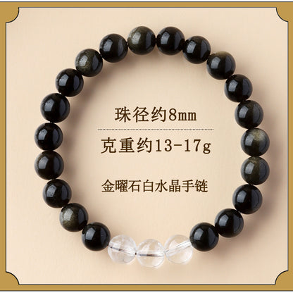 Natural Obsidian Crystal Bracelet with Golden Rutilated Quartz & Gemstones | Spiritual Protection & Wealth Attraction