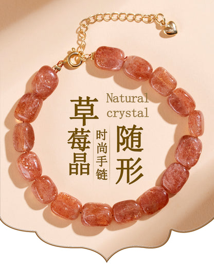 Natural Crystal Strawberry Bracelet | Adjustable Feng Shui Charm for Women's Luck