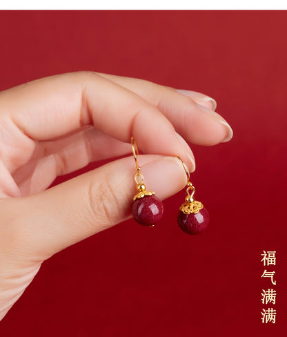 Natural Purple Gold Cinnabar Earrings with S925 Silver Hooks - Elegant National Trend Women's Jewelry