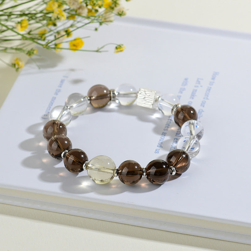 Aries Natural Tea Crystal Bracelet | White Crystal Zodiac Amulet for Courage and Clarity