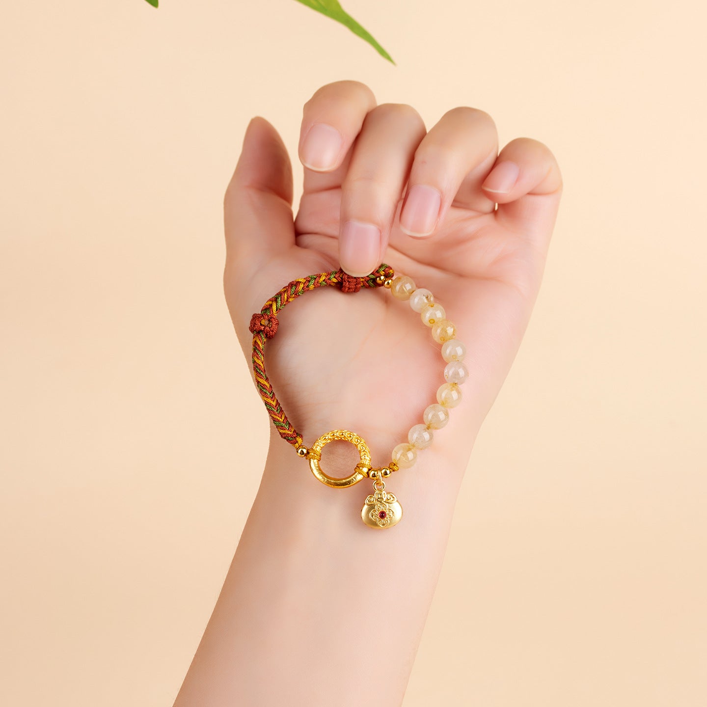Golden Rutilated Quartz Braided Bracelet | Wealth & Luck Amulet in Chinese Style
