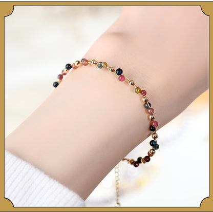 Natural Crystal Lapis Lazuli Tourmaline Red Agate Silk Wrapped Bracelet for Petite Women
