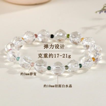 Natural Faceted White Crystal Tourmaline Bracelet | Spiritual Energy & Temple Elegance