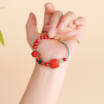 Natural Imperial Red Cinnabar Braided Bracelet - Chinese Style Protection & Good Luck Amulet