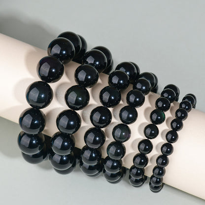 Natural Mexican Obsidian Round Bead Bracelet｜Spiritual Protection & Prosperity Unisex Jewelry