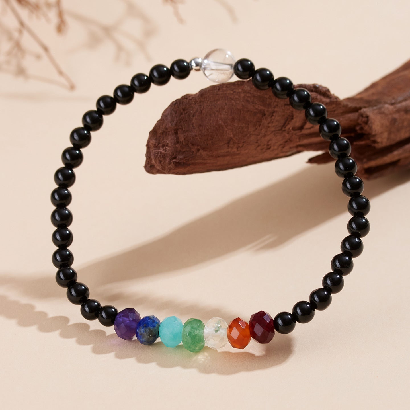 Natural Crystal Black Tourmaline Rainbow Bracelet | Colorful Life Stone Women's Spiritual Jewelry