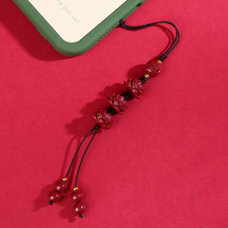 Natural Purple Gold Cinnabar Step by Step Lotus Pendant - Ancient Style Keychain for Phone and Bag