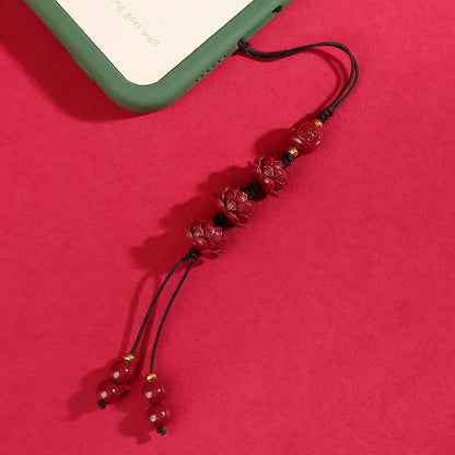 Natural Purple Gold Cinnabar Step by Step Lotus Pendant - Ancient Style Keychain for Phone and Bag