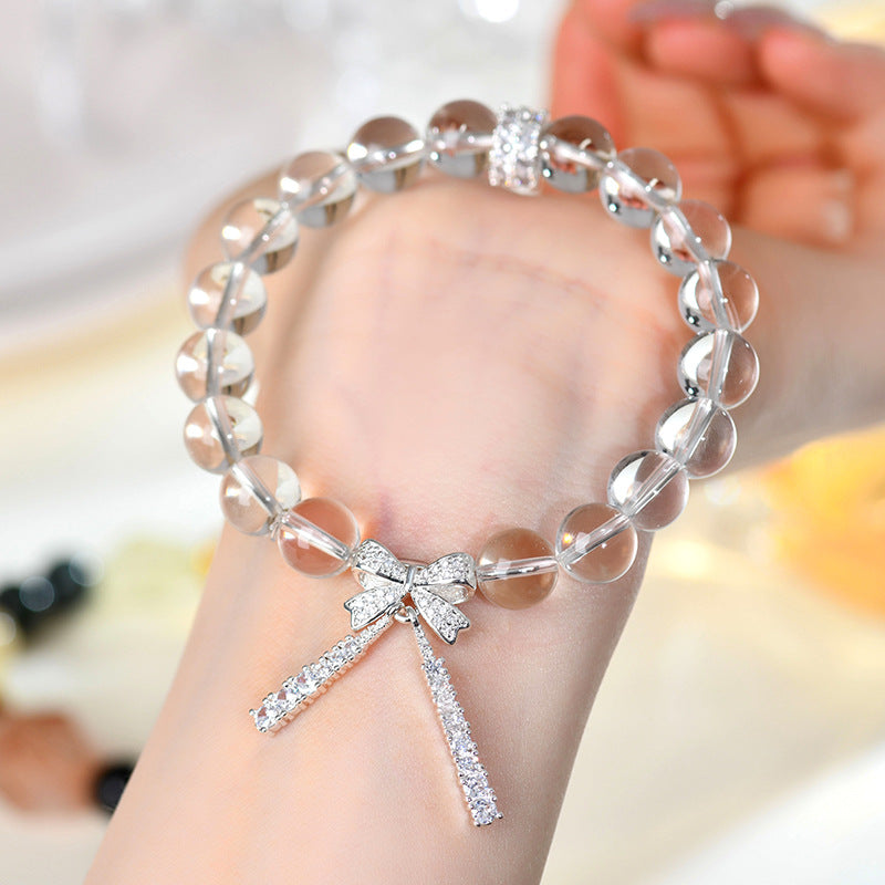 Natural White Crystal Bow Bracelet Set | Purifying Energy & Elegant Fashion Jewelry for Women