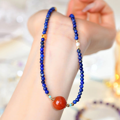 Natural Lapis Lazuli and Southern Red Agate Collarbone Necklace | Wisdom and Protection Talisman
